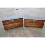 Two Korean two-drawer chests, on scroll feet, 36" wide x 15 3/4" deep x 18" high and 20" high