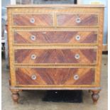 A mid 19th century grained as walnut and painted chest of two short and three long drawers with