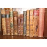 Ten 19th century and earlier leather bound vols, mostly French, and other French vols
