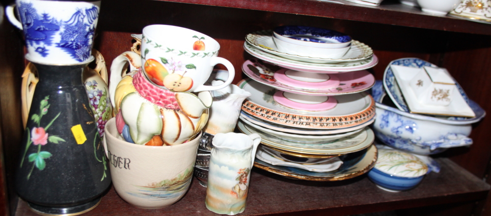 A pair of Austrian mantel vases, 8" high, a breakfast cup, plates and other items - Image 3 of 3