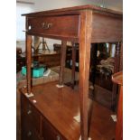 An early 19th century provincial fruitwood side table, fitted one drawer, on square taper