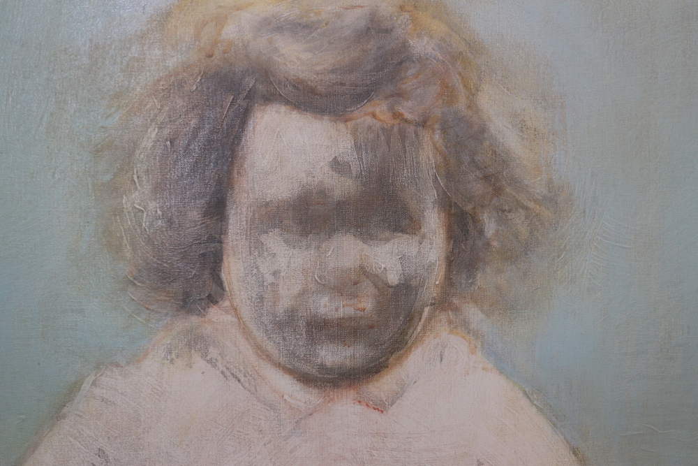 Penfold?: oil on canvas, study of a wartime child, 65" x 45", unframed - Image 2 of 3