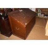 A mahogany slope top blanket box with brass carry handles, 51" wide x 25" deep x 36" high and a pair
