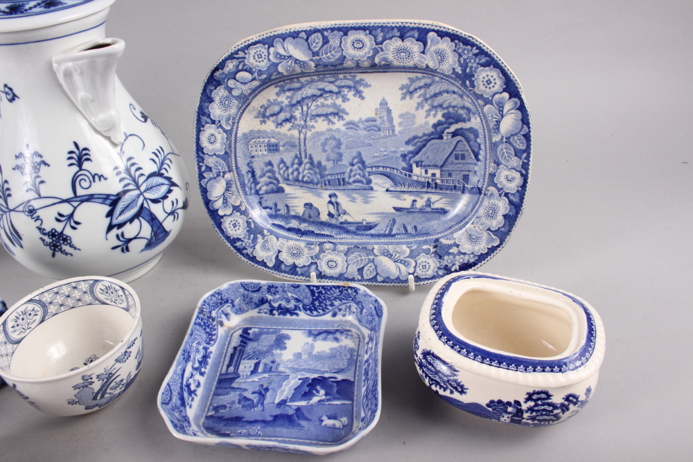 A Meissen blue and white coffee pot, 9" high (chip to knop), a Spode Italian pin dish, a pair of - Image 2 of 6