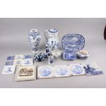 A Meissen blue and white coffee pot, 9" high (chip to knop), a Spode Italian pin dish, a pair of
