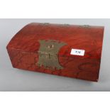 A Korean burr elm dome box with brass fittings, 12" wide