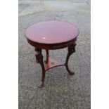 A mahogany circular occasional table of Regency design, on griffin and lion paw tripod splay