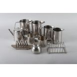 Three pairs of 1960s Old Hall stainless steel jugs, two toast racks and other metalware