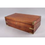 A 19th century mahogany writing box with brass carrying handles, 6" high x 20 1/2" wide x 10 1/2"