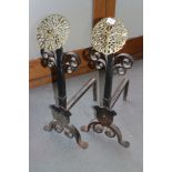 A pair of Cotswold School?/Arts & Crafts steel and brass andirons