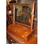 A late 18th century mahogany swing frame toilet mirror, on plateau base, fitted three drawers, on