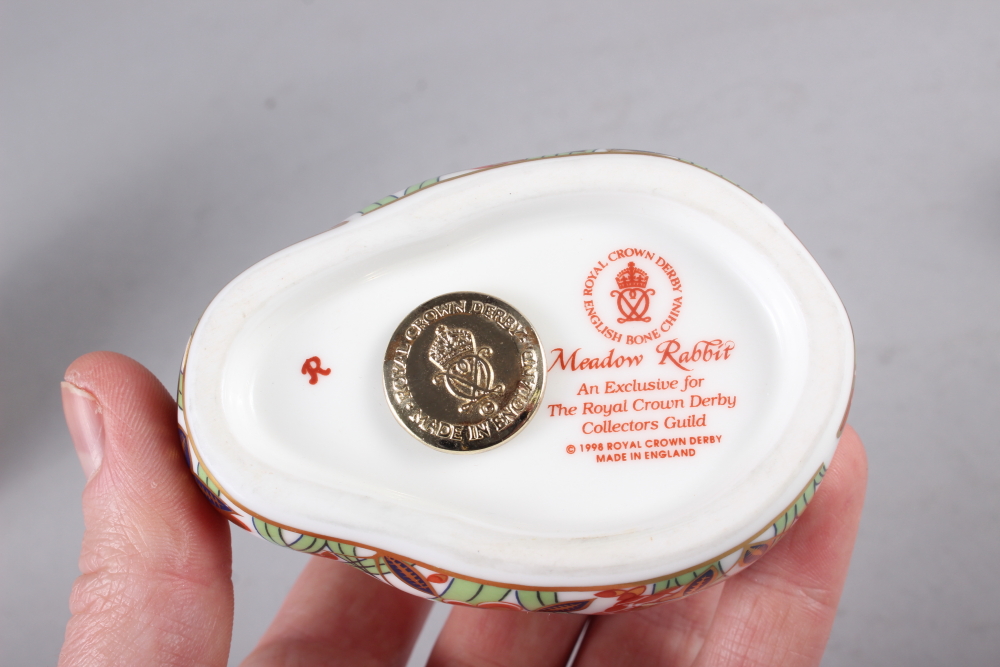 A Royal Crown Derby owl paperweight with gold stopper, 4 1/2" high, and three other similar Royal - Image 4 of 6