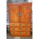 A Korean burr elm tallboy/press, fitted two doors over three drawers, on block base, 38" wide x 19