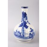 An Oriental blue and white bulbous shaped vase with figure decoration, 10" high