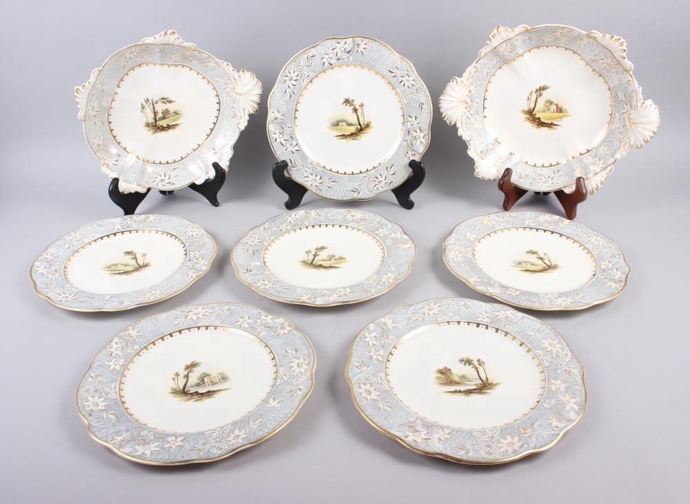 A Rockingham porcelain part dessert service, comprising six plates and two dessert dishes with - Image 2 of 24