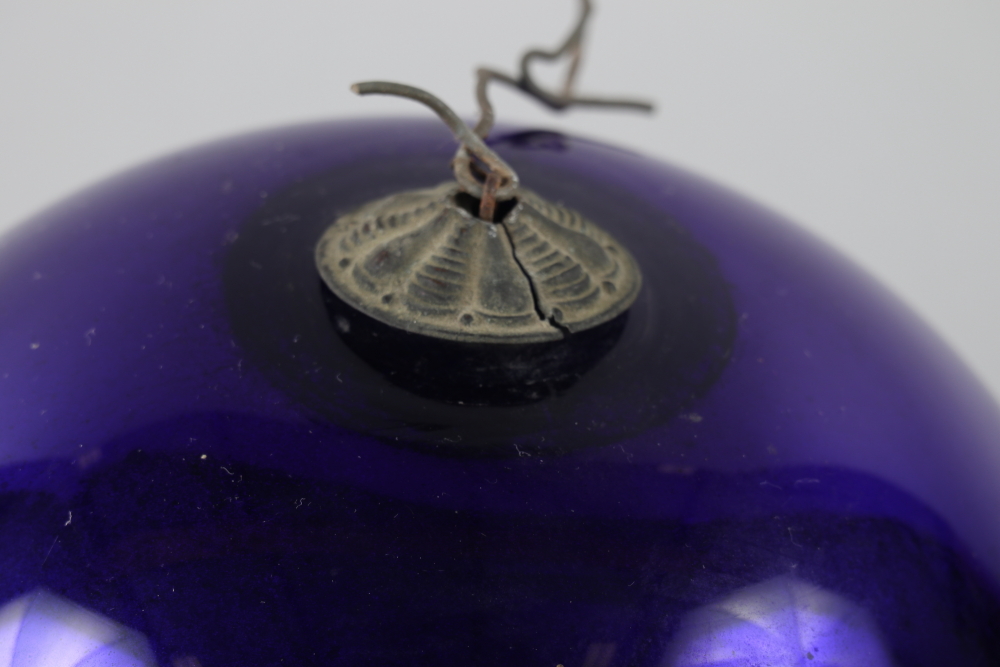 A late 19th century blue glass witch ball, 6 1/2" dia - Image 2 of 2