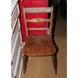 A 19th century fruitwood Oxford bar back chair with elm panel seat, on turned and stretchered