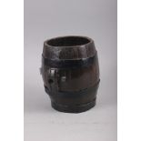 A coopered oak barrel, 7 1/2" wide