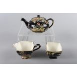 A bachelor's Royal Winton Grimwades teapot with matching milk jug and sugar bowl with chinoiserie