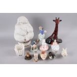 A Royal Doulton Top Dogs model, "Bobo", 4 3/4" high, two Nao figure groups, a bisque figure of a