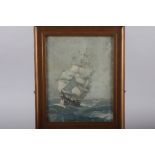 An early 20th century oil on canvas faced board study of a tea clipper under full sail, 11" x 8 1/