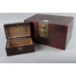 A Korean part lacquered and leaf decorated box, 15" wide