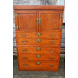 A Korean Elm tallboy/press enclosed two doors over five drawers, on block base, 42 1/2" wide x 18"
