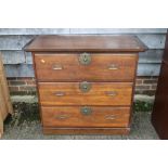 A Korean chestnut chest of three long drawers with brass handle plates, 38 3/4" wide x 17 1/2"