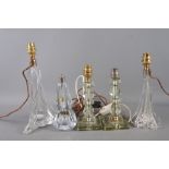 Five French shaped-glass table lamps, tallest 12" high