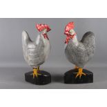 Two painted wooden cocks, 19" high