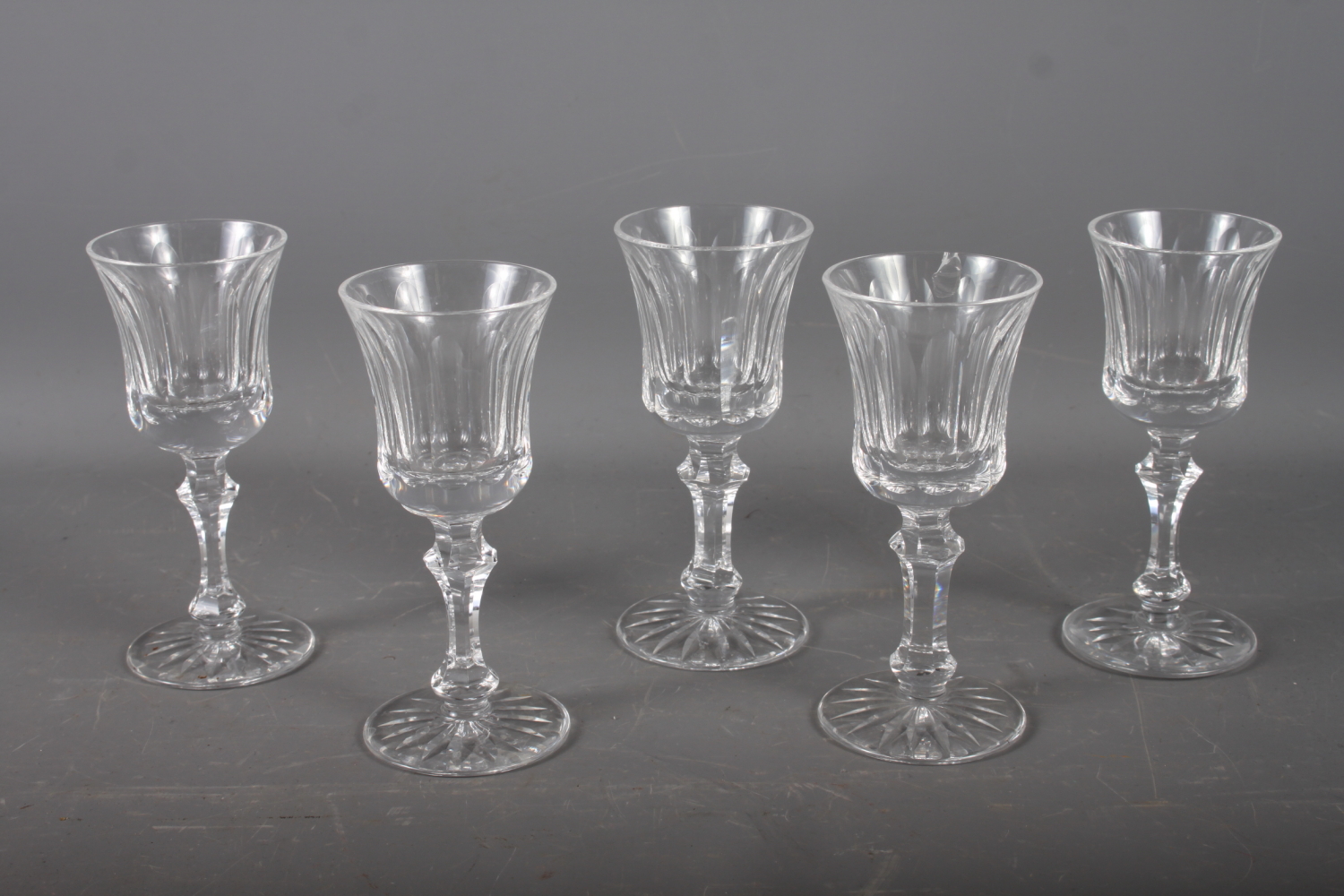 Five Waterford cut glass wines, 6" high