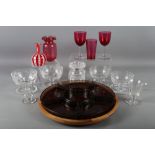 A Venetian Lattimo glass vase with flared rim, 4" high, four pieces of cranberry glass, four