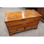 A 19th century Hanseatic pine mule chest, fitted "candle box" and two drawers, on bracket feet,