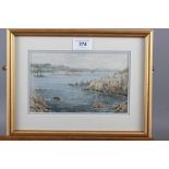 Frederick Barton?, 1913: watercolours, coastal rocky landscape with ships, Plymouth?, 4 3/4" high