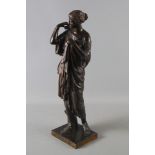 A late 19th century bronze figure of Artemis, on rectangular base, 18 1/2" high, attributed to