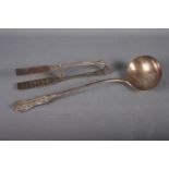 A pair of King's pattern silver plated sandwich servers and a King's pattern sauce ladle, 13 1/2"