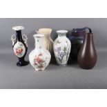 A Royal Porcelain white glazed and floral decorated vase, 9 3/4" high, a studio pottery jug, 9 3/