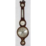 An A Stopani mahogany cased banjo barometer, thermometer and clock, 38" overall