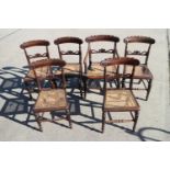 A set of six polished as rosewood cane seat dining chairs with pierced bar backs (5+1) and two