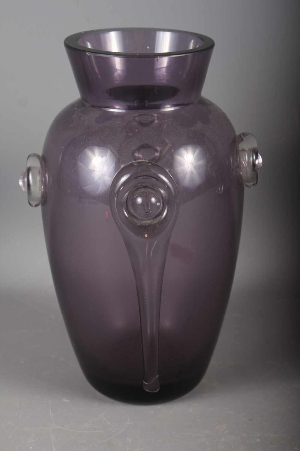 An early 20th century amethyst glass vase with applied decoration, 10" high - Image 2 of 2