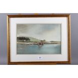 D S Fraser Harris: watercolours, river scene with boats, 8 3/4" x 11", in gilt strip frame, A R