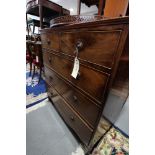 An 18th century mahogany and pine chest of two short and three long graduated drawers, on bracket