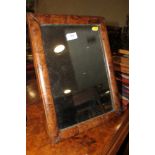 A rectangular burr walnut standing mirror, 13 1/2" x 9 1/2"