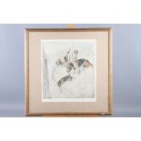 George Vernon Stokes, dry point etching, "Fell Fox Hounds", 12 1/4" x 11", in gilt strip frame,