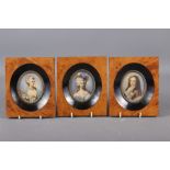 A set of three portrait miniatures, Marie Antoinette, Marquise de Buscourt and Louis XVI, 3" x 2 1/