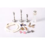 A selection of cufflinks, various, a cut glass smelling salts jar with silver lid, three miniature