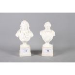 A 19th century bisque bust of Louis XIV, on square base, 7" high, and another similar bust of