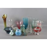 A quantity of coloured glass, including a Scottish red glass flared rim vase, 6 1/2" high, a