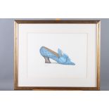 Lucrezia: a pair of colour prints, decorative shoes, in gilt frames