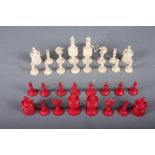A turned stained bone chess set (some damages)